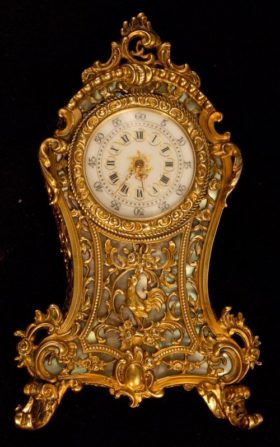French Miniature Gilt Brass Boulle Clock