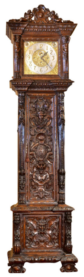 English Hand Carved Mahogany Monumental Hall Clock