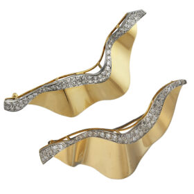 Pair of 18K Yellow Gold and Diamond Brooches