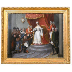 French Musical Painting Clock Depicting Empress Maria Theresa Crowned King of Hungary