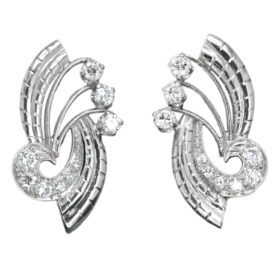 Retro Platinum and Diamond Earrings, 1.14-Carats