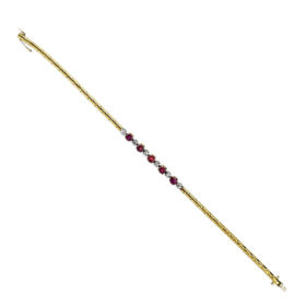 18K Yellow and White Gold Bracelet with Diamonds and Rubies
