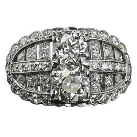 Art Deco Platinum Twin Diamond Ring, Circa 1930