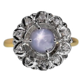 Bluish Grey Star Sapphire and Diamond Ring, 1.46-Carats