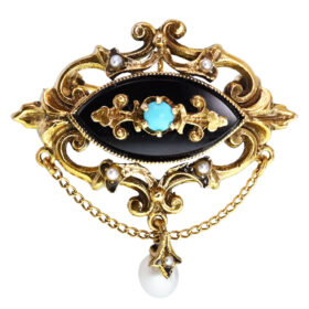 14K Yellow Gold Art Nouveau Revival Brooch-Pendant