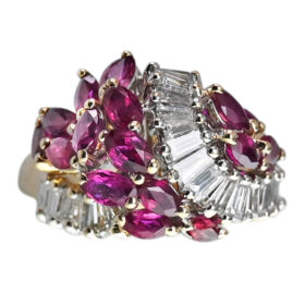 Ruby and Diamond Cluster Ring