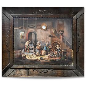 French Musical Animated Painting Clock of Homestead Scene