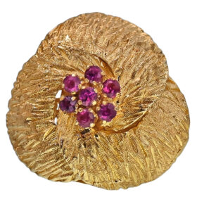 Italian 18K Gold Sculptural Flower Ring with Rubies