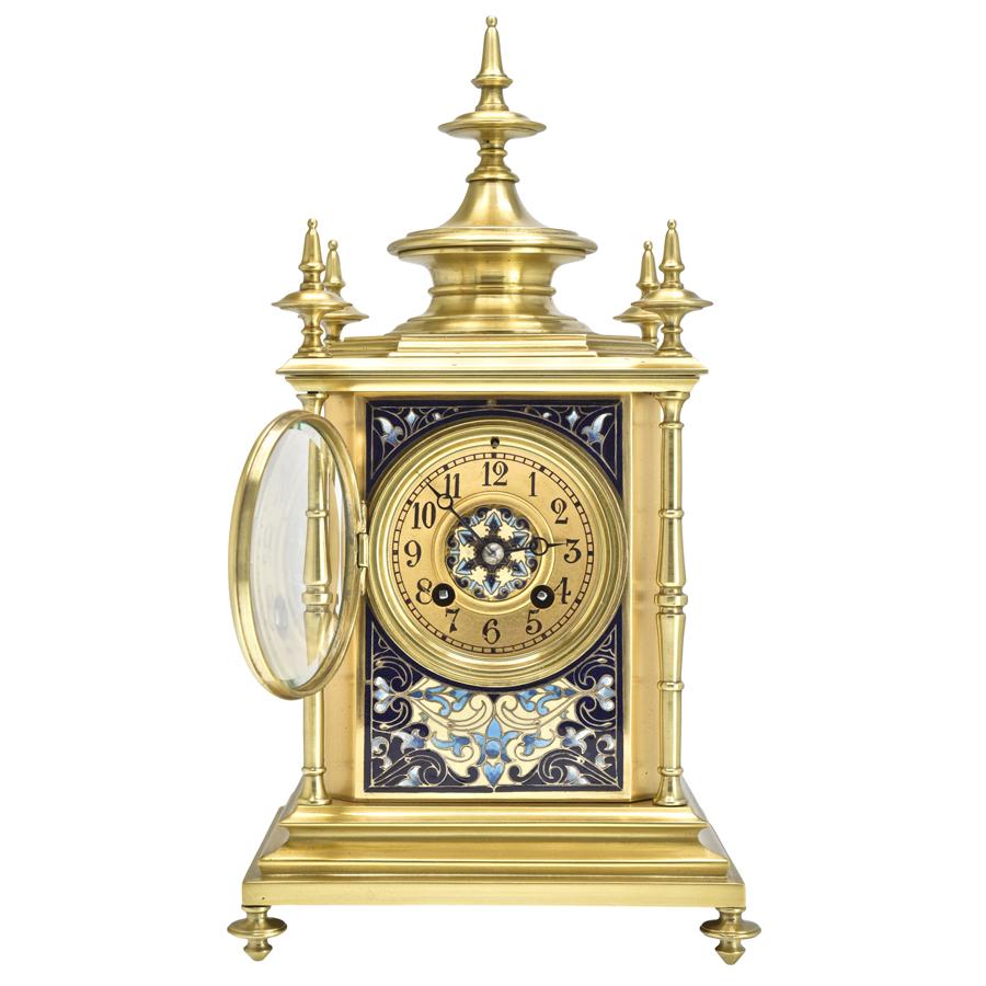 French Champlevé Enameled Mantel Clock Renaissance Antiques