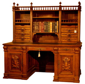 French Hand Carved Walnut Desk