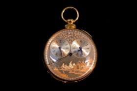 English Rare Arnold Adams & Co. Dual Time Zone Key Wound Pocket Watch