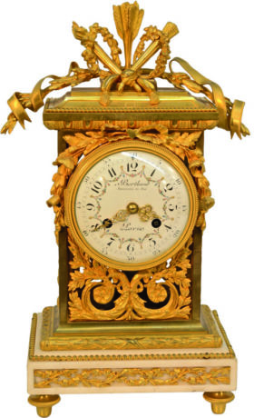 French Fire Gilt Brass and Carrera Marble Mantel Regulator