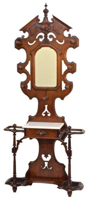 American Victorian Walnut Halltree With Mirror