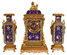 French Chinese Chinoiserie Style 3 Piece Garniture Clock