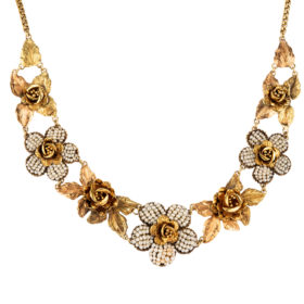 Yellow and Rose Gold Flower Necklace