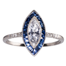 Platinum Sapphire and Diamond Marquise Ring
