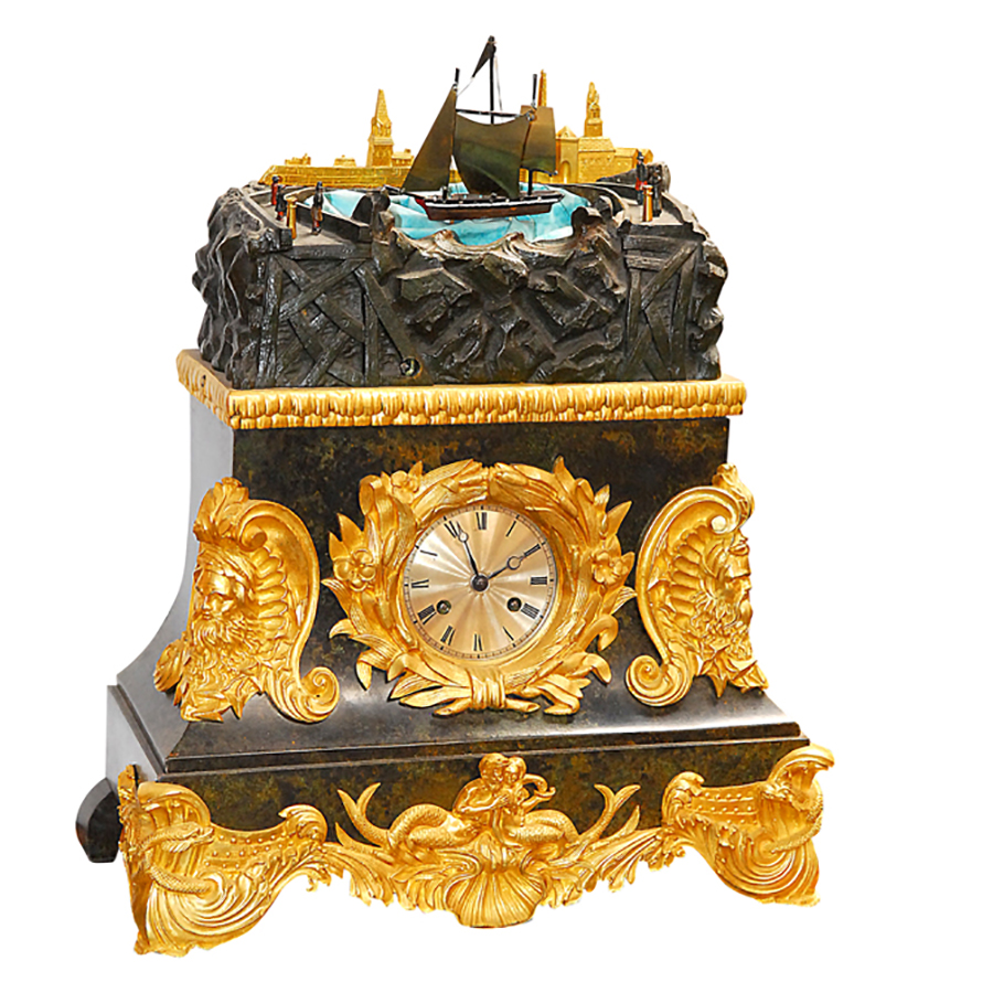 French Rocking Ship Automaton Clock Renaissance Antiques