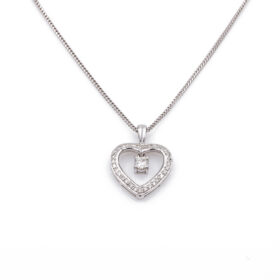 18K White Gold Diamond Heart Pendant with Chain