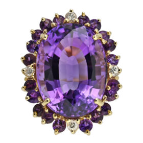 Amethyst Ring, 14.0-Carats, with Amethyst and Diamond Surround
