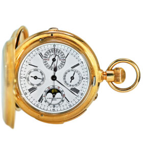 Swiss Rare Triple Complication Hunter Case Pocket Watch by A. Golay Leresche & Fils