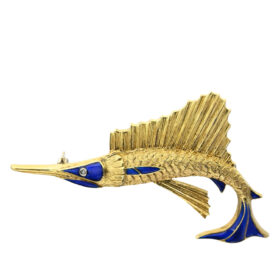 Italian 18K Yellow Gold Sailfish Brooch