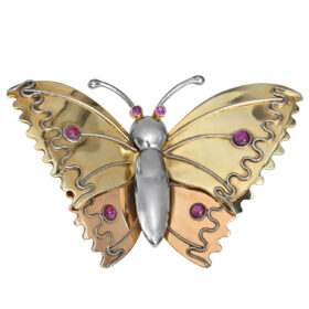 Retro Butterfly Brooch with Ruby Eyes