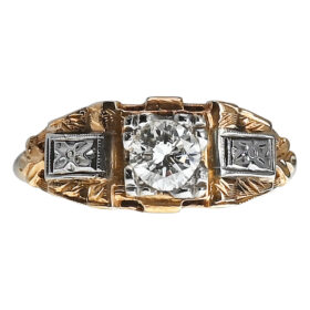 Two Toned 14K Yellow Gold Art Deco Era Diamond Ring