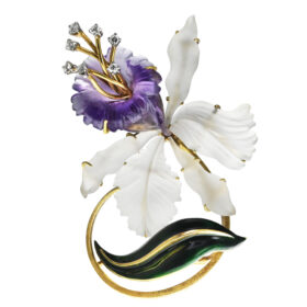Rock Crystal Brooch in 14K Yellow Gold