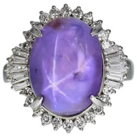 Platinum Purple Star Sapphire and Diamond ring, 18.55-Carats