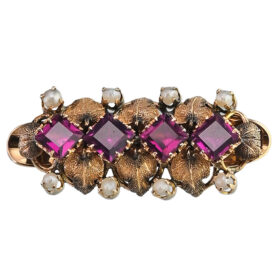 Rhodolite Garnet & Natural Pearl Florentine Brooch