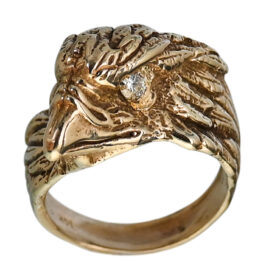 Sculptural Hawk Head Ring with Diamonds