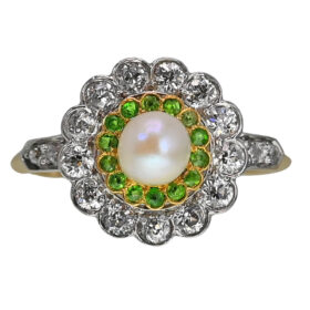 Edwardian Pearl, Diamond & Green Garnet Ring