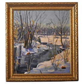 Oil on Canvas, Winter Landscape, by J A Fowler