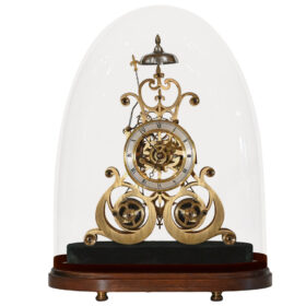 English One-of-a-Kind Scroll Form Skeleton Clock by E. Godsmark