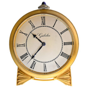 Swiss Gilt and Engraved High Grade Desk Clock by Gubelin