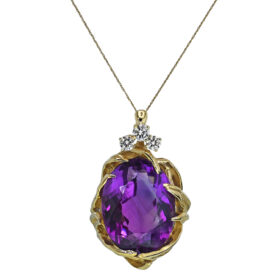 Oval Amethyst Pendant, 20.53 Carats, with Diamonds