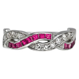 Art Deco Intertwined Ruby and Diamond Band