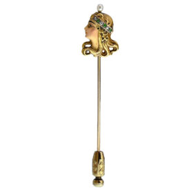 Art Nouveau Demantoid Garnet & Diamond Egyptian Revival Stick Pin
