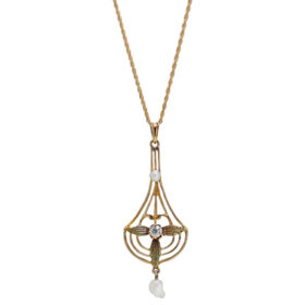Antique Diamond & Pearl Lavalier Necklace