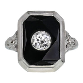 Art Deco Onyx and Old European Cut Diamond Ring