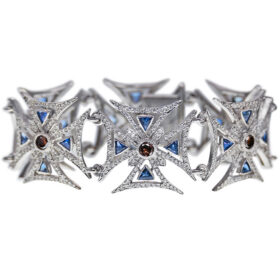 Sapphire, White and Cognac Diamond Maltese Cross Bracelet