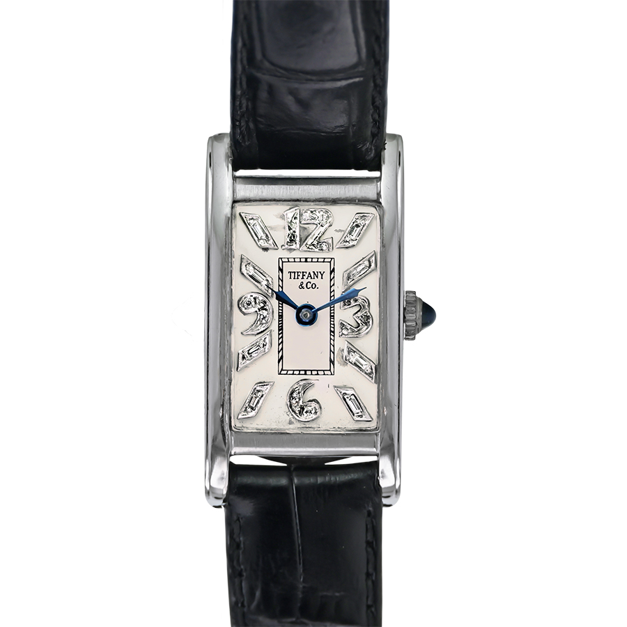 Swiss Platinum Art Deco Tank Style Wristwatch by Tiffany & Co