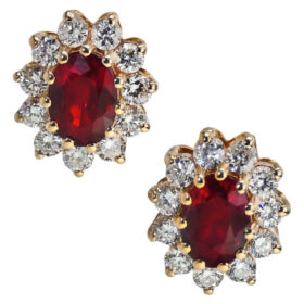 GIA Certified Burmese Ruby & Diamond Halo Stud Earrings, 1.69-Carats