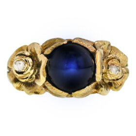 Victorian Cabochon Sapphire Ring in 14K Rose Gold, 4.00-Carats