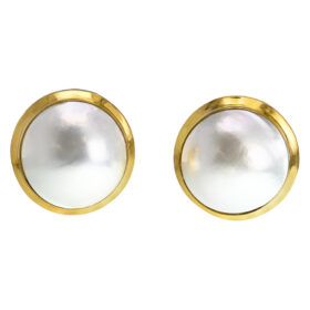 Mabe Pearl Earrings Set in 14K Yellow Gold
