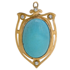 Edwardian Turquoise Brooch-Pendant with Diamonds