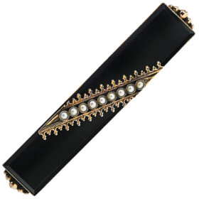 Victorian Onyx and Seed Pearl Mourning Pin