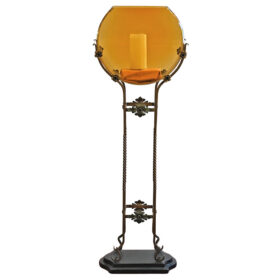 American Art Deco Amber Glass Goldfish Bowl on Wrought Iron Stand