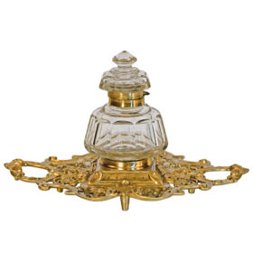 European Inkwell on Gilt Brass Stand