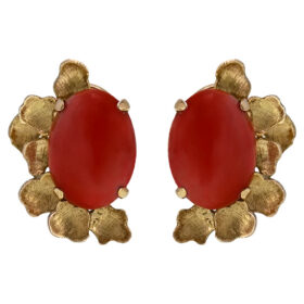 Sardinian Coral Earrings In Petal Form Setting